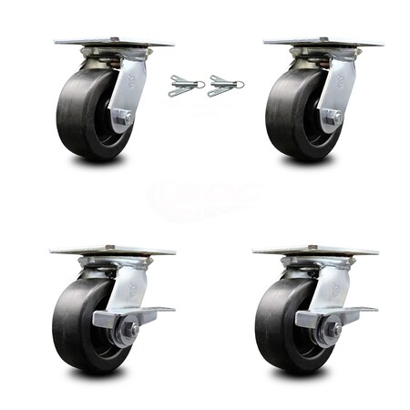 Service Caster 5 Inch Polyolefin Swivel Caster Swivel Locks 2 Brakes, 2PK SCC-35S520-POB-BSL-2-SLB-2